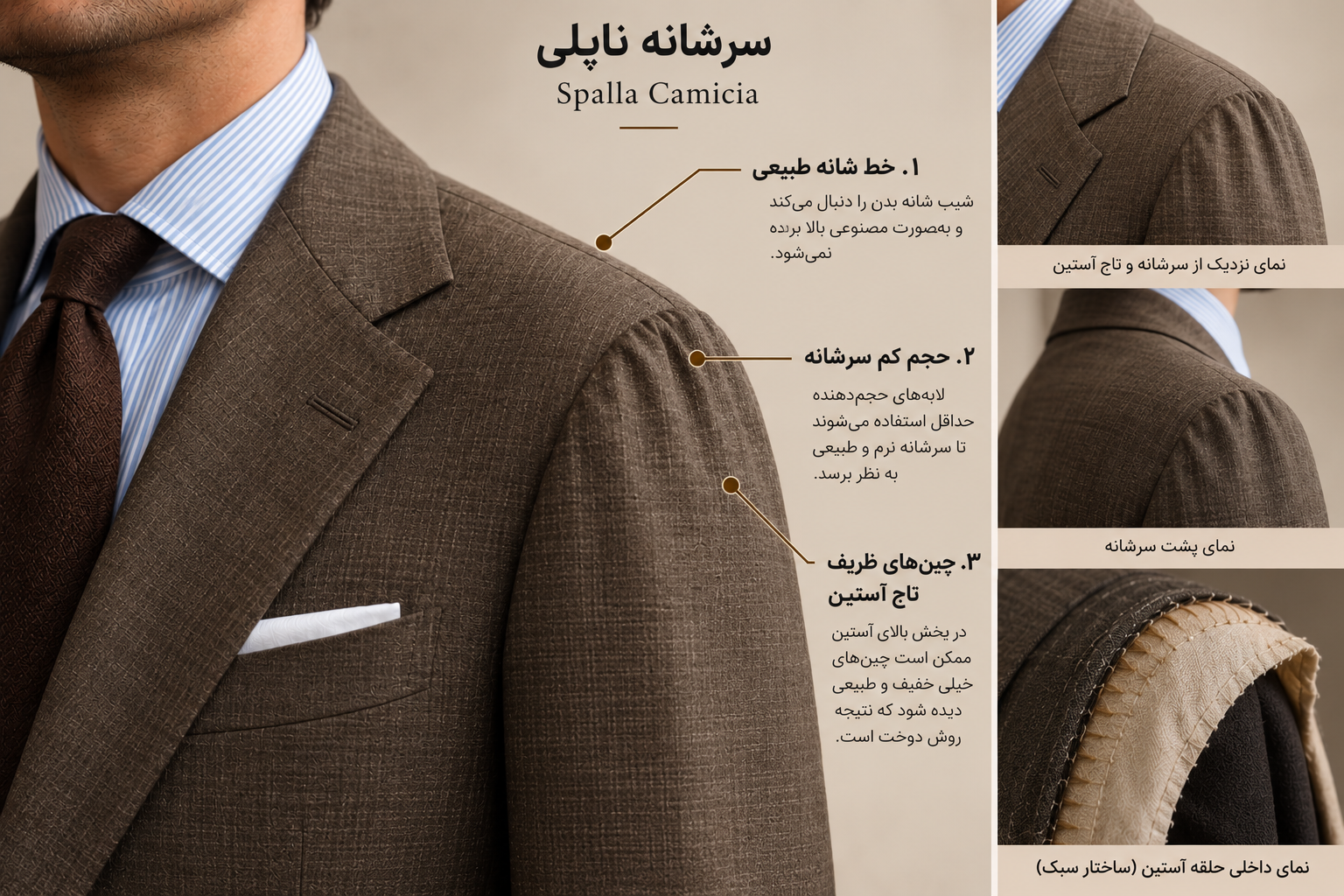سرشانه نرم ناپلی و اتصال پیراهنی آستین